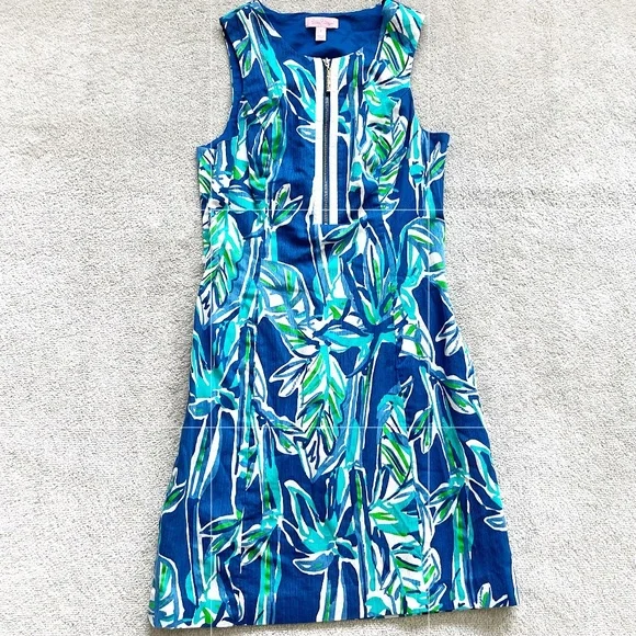 LILLY PULITZER Penelope Shift Dress Blue Crush Bamboo Size 2 Feminine Dainty - Picture 2 of 11